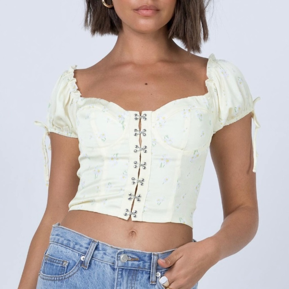 Princess Polly Allyson Top Yellow, Size US 0